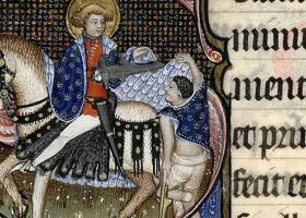  Saint Martin partageant son manteau, Paris, Bibl. Mazarine, 416, f. 303 