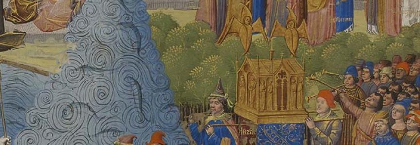 Le passage du Jourdain. Saint Augustin, Cité de Dieu, trad. Raoul de Presles, Paris, vers 1480. Mâcon, BM, ms. 1, f. 305 manuscrit, foule
