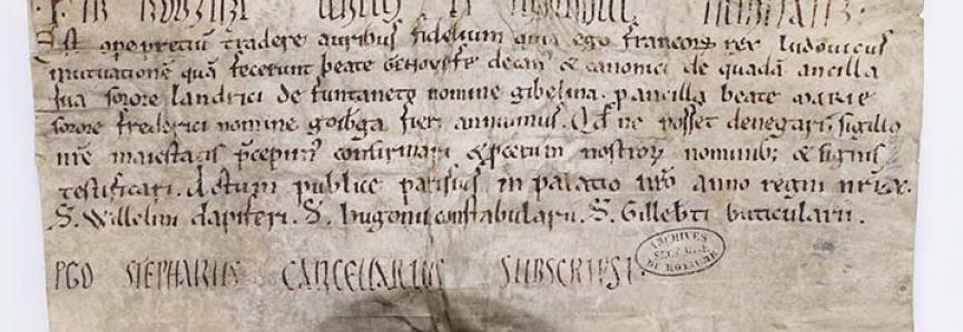 Recueil des actes de Louis VI roi de France ( 1108-1137), éd. Jean Dufour, t. I, Paris, 1992 (Chartes et diplômes relatifs à l’histoire de France), p. 288. Charte, sceau