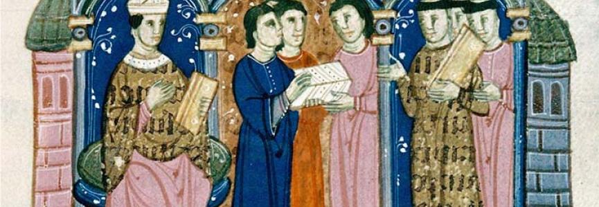 Reims, BM, 678 (G. 524), f. 302 Personnages, église, documents