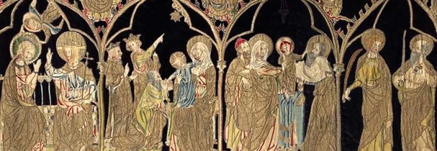 Parement d'autel, France, 1er tiers du XIVe siècle, Château-Thierry, musée du trésor de l'Hôtel-Dieu, inv. 2008.0.294 Tapisserie, religieux, Vierge Marie